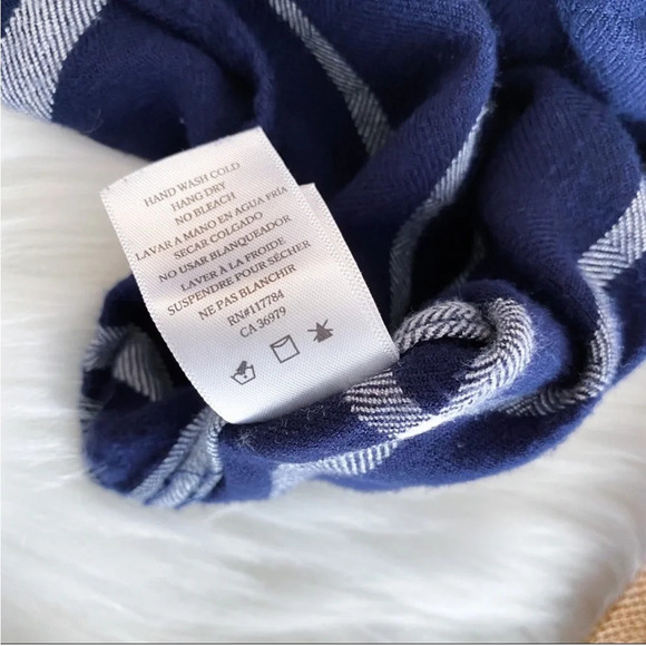 Rails Long Sleeve Trouser Pajama Top Shirt Navy Blue White Plaid Flannel XS - Picture 13 of 16